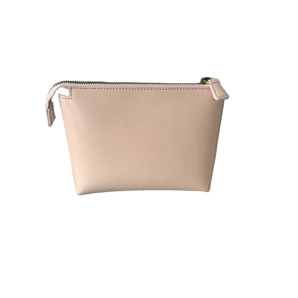 Staud Blush Leather Zipper Pouch Cosmetic Toiletry Bag Travel Wine Suede Lining